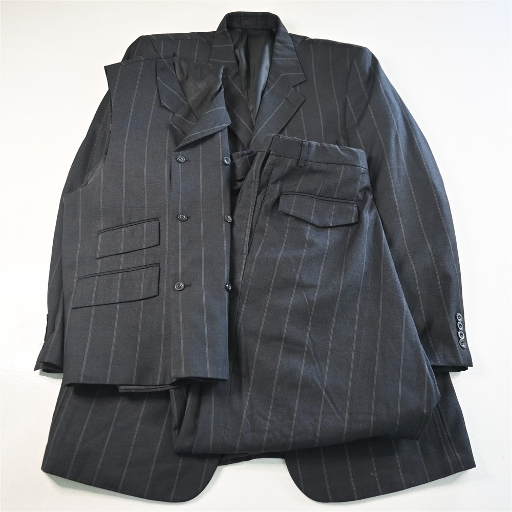 Falcone‎ 42L 34x32 Gray Wide Stripe Mens Jacket Pants Suit